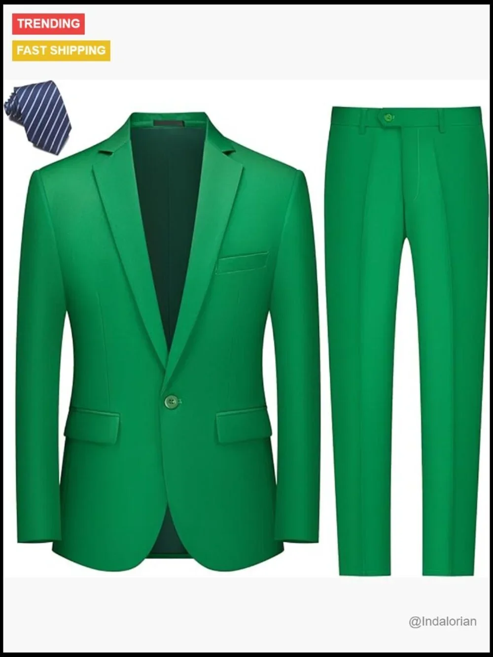 Men's 2 Piece Suit Set Slim Fit One Button Blazer Jacket Pants Tie